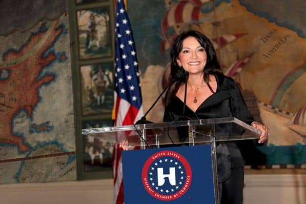 Then chairman of the board of the United States Hispanic Chamber of Commerce, Nina Vaca speaks during the organization’s 2011 National Convention in Miami Beach. Vaca is now the chairman emeritus for the USHCC.