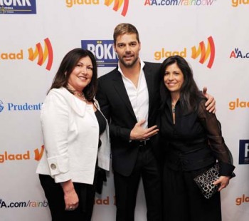 Duran and Pino with Ricky Martin at the GLAAD Media Awards.