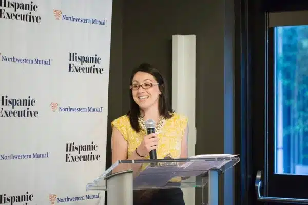 Northwestern Mutual's Rocio Tapia addresses the room