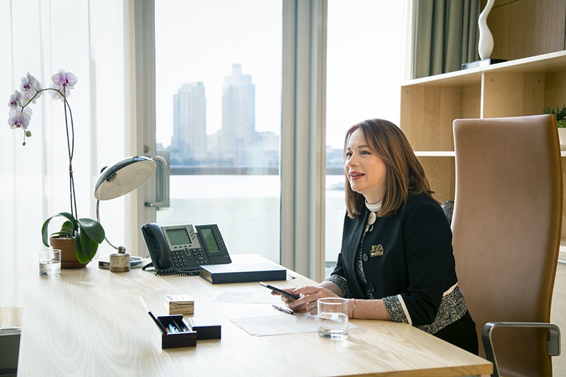 María Fernanda Espinosa, president of the seventy-third session of the United Nations General Assembly, on Monday, September 24, 2018 at the UN in New York, USA, candid in office setting
