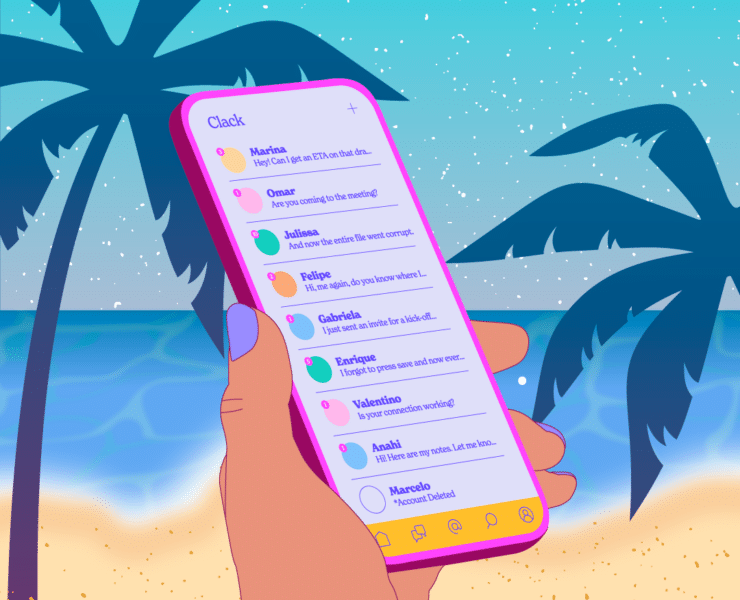Checking phone on the beach