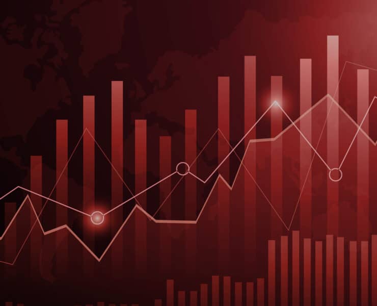 Various graphs overlayed over each other, with a red hue