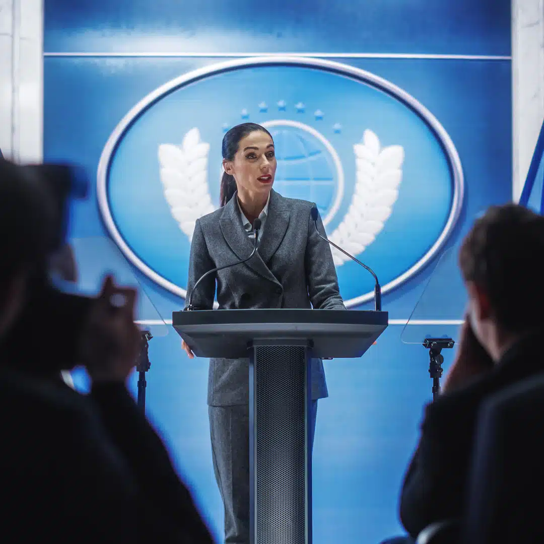 Woman standing at podium